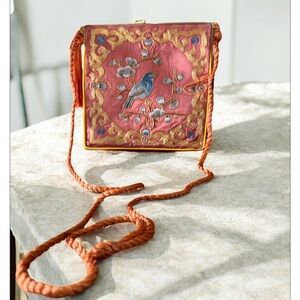 Antique silk embroidered purse gold threads
